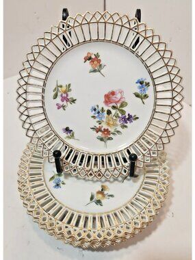 Vtg  Schumann Arzberg Bavaria Reticulated Pierced Rim Floral Transfer Set of 5
